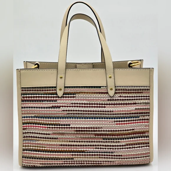 Coach Field Tote In Upwoven Leather, Chalk Multi - Picture 3 of 16